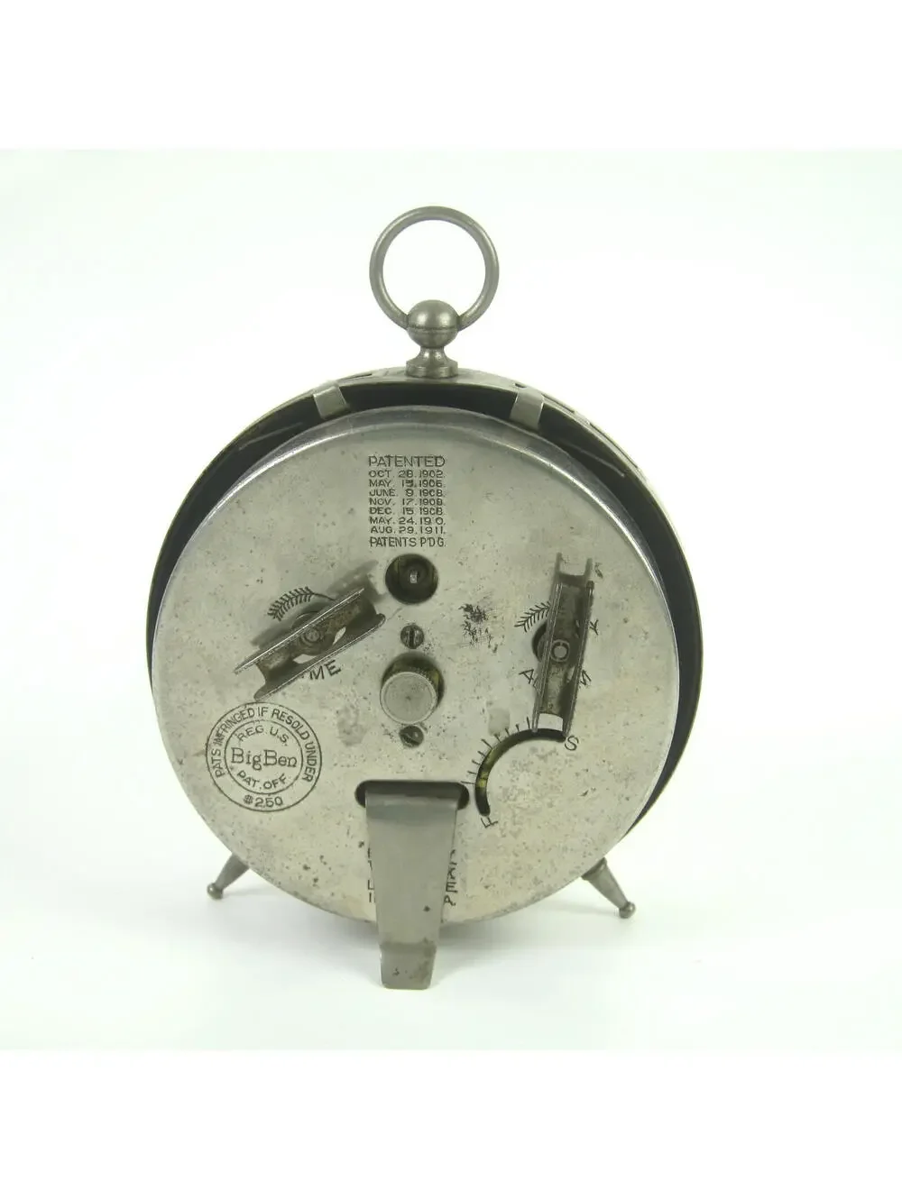 Antique Westclox Big Ben Peg Legs Wind Up Alarm Clock 1910s Nickel Metal Case